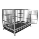 Heavy Duty Dog Crate Kennel Folding Iron Pet Cage 47  2 Door   Tray