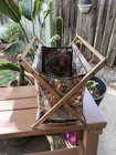 Vintage Mcm Knitting Sewing Caddy Crochet Yarn Basket Folding Wood Frame Floral