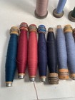 Wrapped Wood Quills  Bobbins  Spools  Threaded  Textile  Lot Of 15