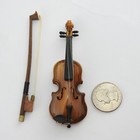  Vintage Authentic Models Miniature Wood Violin Case String Bow 3 25  Dollhouse