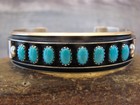 Navajo Indian Sterling Silver   Turquoise Row Bracelet Signed James
