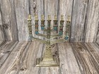 Seven Branch Menorah Candleabra Candle Holder Stamped Made In Israel Turquoise