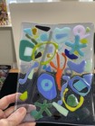    mermaid Life   fused Art Glass Blue Handmade Rectangular Tray 8   x6   original