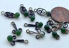 Very Vintage Filigree Copper   Brass Genuine Green Jade Charms Mix 12