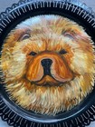 Vintage Original Hand-painted Chow Chow Dog Portrait On Black Metal Tray