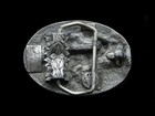 Sa09103 Vintage 1985   bugling Elk   Art Commemorative Pewter Belt Buckle
