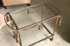 Midcentury Italian Gold Gilt Metal Rope And Tassels Glass Top Bar Tea Cart