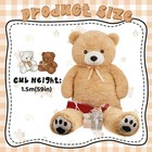 Meooeck Large Teddy Bear Huge Plush Bear  Ribbons  5 Ft  Brown