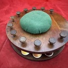 Vintage Wooden  Sewing Caddy Pin Cushion Thread Storage