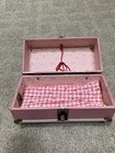 Vintage Pink Metal Large Doll Wardrobe Clothing Trunk Carrying Case 13 X 6 