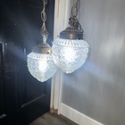 Vtg Double Pendant Swag Acorn Lamp Light Fixture Hollywood Regency Ceiling Mcm