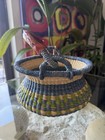 Handmade Ghana Bolga Basket Fair Trade Elephant Grass Leather Handle