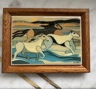 Vtg Helen Webber Wild Horses Framed Tile Ceramic Art Mid-century Modern 7 5x5 5 