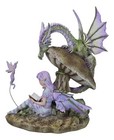 Amy Brown Bookworm Fairy With Pixie And Dragon By Toadstool Mushroom Figurine