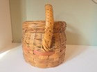 Vintage Hand Woven Wicker Storage Market Basket Lid Handle Read 