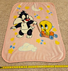Mint  Vintage Pink Baby Looney Tunes Sylvester Tweety Plush Blanket Free Ship 