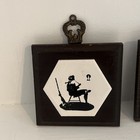 Set Of 3 Arts   Crafts Ceramic Mantle Tiles Black   White Silhouettes Antique
