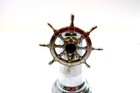 Vintage Chrome Ships Wheel Mechanical Table   Cigar Lighter Made In Usa 5  Tall