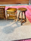 7 Piece Miniature Dollhouse Light Brown Wooden Table Furniture Set Vintage