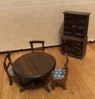 Vtg 70s Concord Miniature Doll House 5 Piece Dining Room Set Table Chairs Hutch