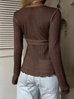 Women s Casual Comfortable Coffee Brown V-neck Long Sleeve T-shirt Autumn winter