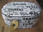 Black   White Fabric Covered   Padded Sewing Box - Pin Cushion Built Into Top