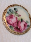 Antique Victorian Hand-painted Porcelain - Roses - Gold Guilded Frame - Portrait