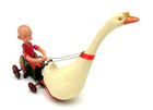 Rare 1930s Celluloid Goose Pulling Boy In Cart Windup Toy Made In Japan Working 