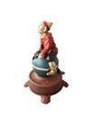 J   E Stevens Clown On Globe Cast Iron Mechanical Coin Bank Spinning Acrobat