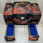 Mid Century Japanese Rickshaw Hand Painted Black Lacquer Jewelry Music Box Vtg