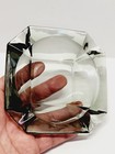 Vintage Mid-century Art Deco Small Smoke Gray Glass Ashtray 4 75    Euc