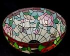 Vintage Tiffany Style Stained Glass Lamp Shade Flowers Leaves Roses Butterfly