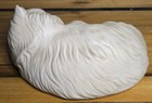 Vintage Ceramic Sleeping White Persian Cat Figurine 6  Fluffy Kitten Decor 1980s