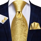 Mens Plaids Checks Gold Ties Set Paisley Silk Necktie For Men With Handkerchi   