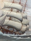 Antique Nautical Ship Seascape Ocean Oil Painting Old Sail Boat Maritime Vtg