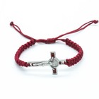 Red Cord Saint St  Benedict Medal Crucifix Cross Macrame Bracelet - Adjustable