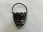 Antique Miniature Repousse Basket - 2 Inches  Floral Relief  Silver Metal