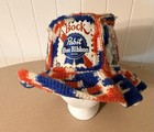 Vtg Pabst Blue Ribbon Bock Beer Can Crochet Bucket Hat - Pbr 70 s Milwaukee Made