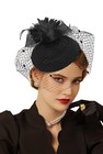 Black Feather Mesh Fascinator Veil Mini Hat Hair Clip Wedding Tea Cocktail Party