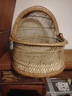 Fine Art Wicker Baby Moses Basket carrier Hood  Pad  White Eyelet  Beige