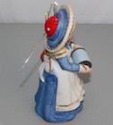 Pin Cushion Girl Vintage Colorful Porcelain Seamstress Sewing Thread Holder