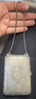 Antique Sterling Silver   925  Hinged Card Case W  Chain  Engraved Monogram