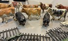 Vintage Metal Lot Britains Ltd 11 Cows Pigs And Metal Fence