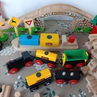 Vintage Brio Wooden Train Set Lot Magnetic Cars  Tracks  Buildings Thomas