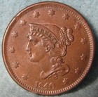 1840 Large Date Braided Hair Large Cent Au Details Old Us Coin  671
