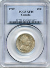 1910 Canada 25 Cents - Choice Extremely Fine  Pcgs Ef45