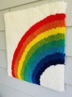 Vintage Latch Hook Handmade Rainbow Wall Hanging   Rug Hippie Boho Vibe Plush