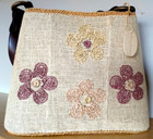 Straw Studios Woven Handbag Blush   Purple Floral Zipper Close Shoulder Strap