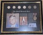 Vintage John F  Kennedy Story Half Dollar Coin Collection Framed 6 Us Coins