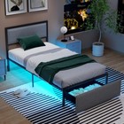 Twin Size Upholstered Bed Frame W  Led Light Rolling Storage Drawer   Metal Slat